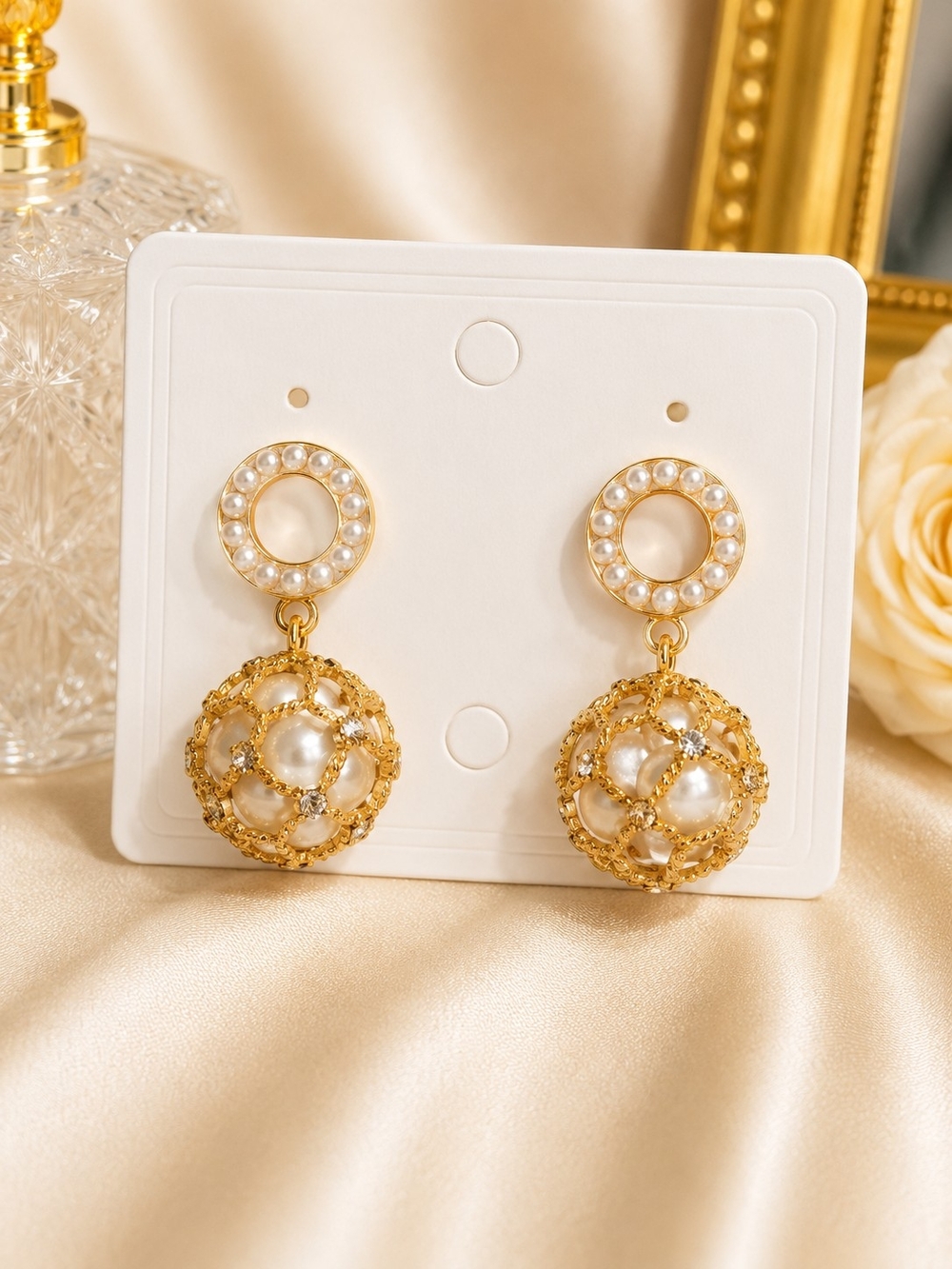 Gold and Pearl Drop Earrings - Elegant Women Jewelry